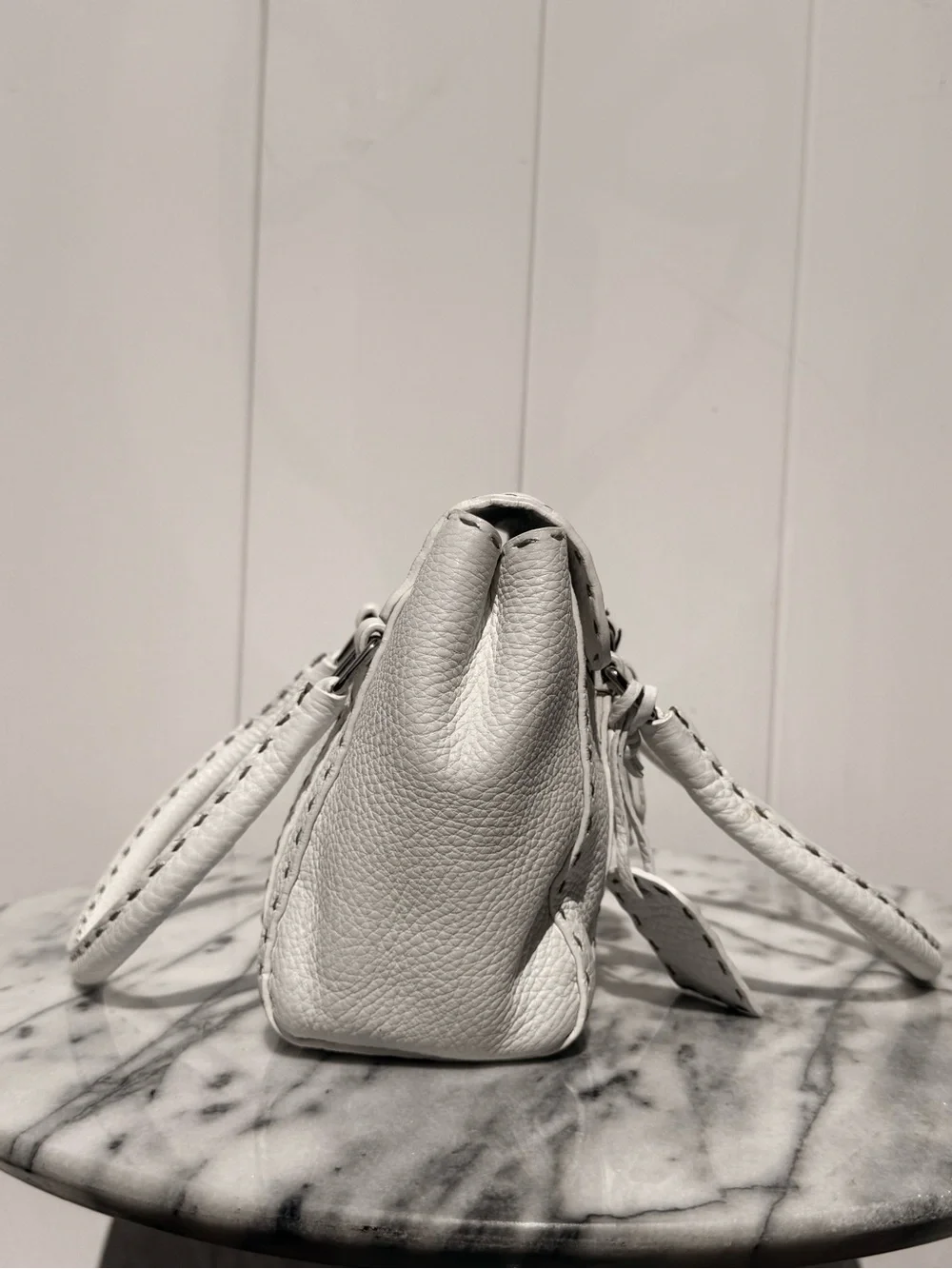 NWT Fendi ‘Selleria Linda’ White Calfskin Leather Bag with Tan Stitching